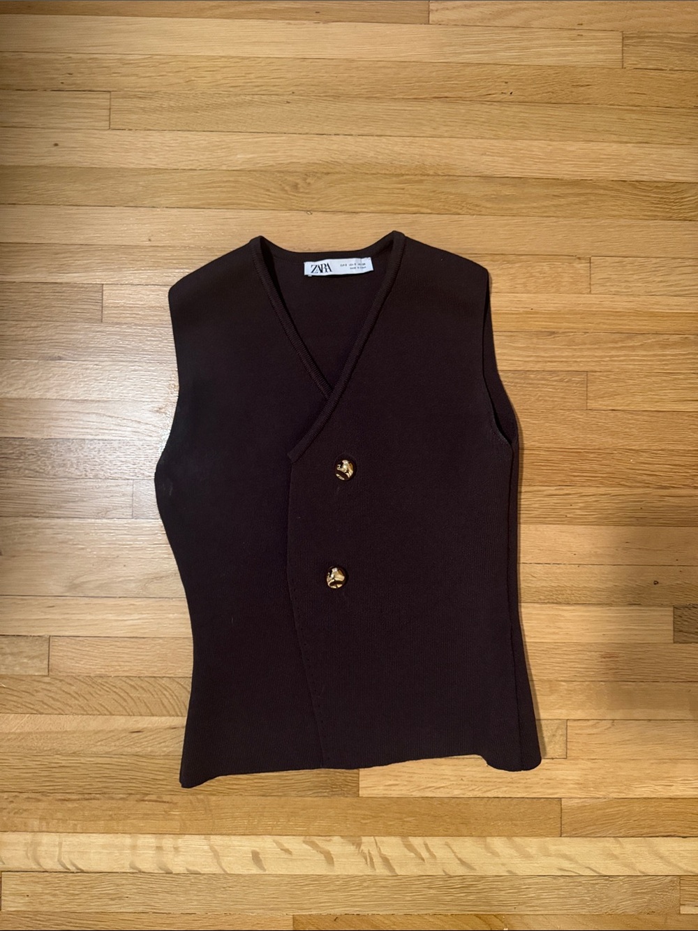 Zara Dark Brown Asymmetric Double-Button Knit Vest
